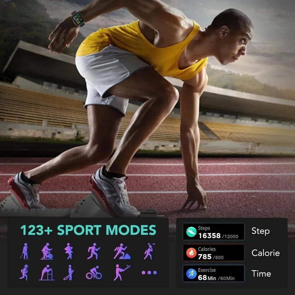 SKG V7-2 Smart Watch 1.95 in Screen Android Iphone Fitness Tracker IP68 Black
